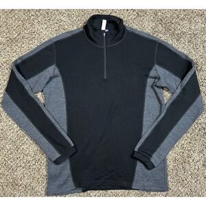 Ibex Pullover Men's Large Black Gray Merino Wool Quarter Zip Made in USA